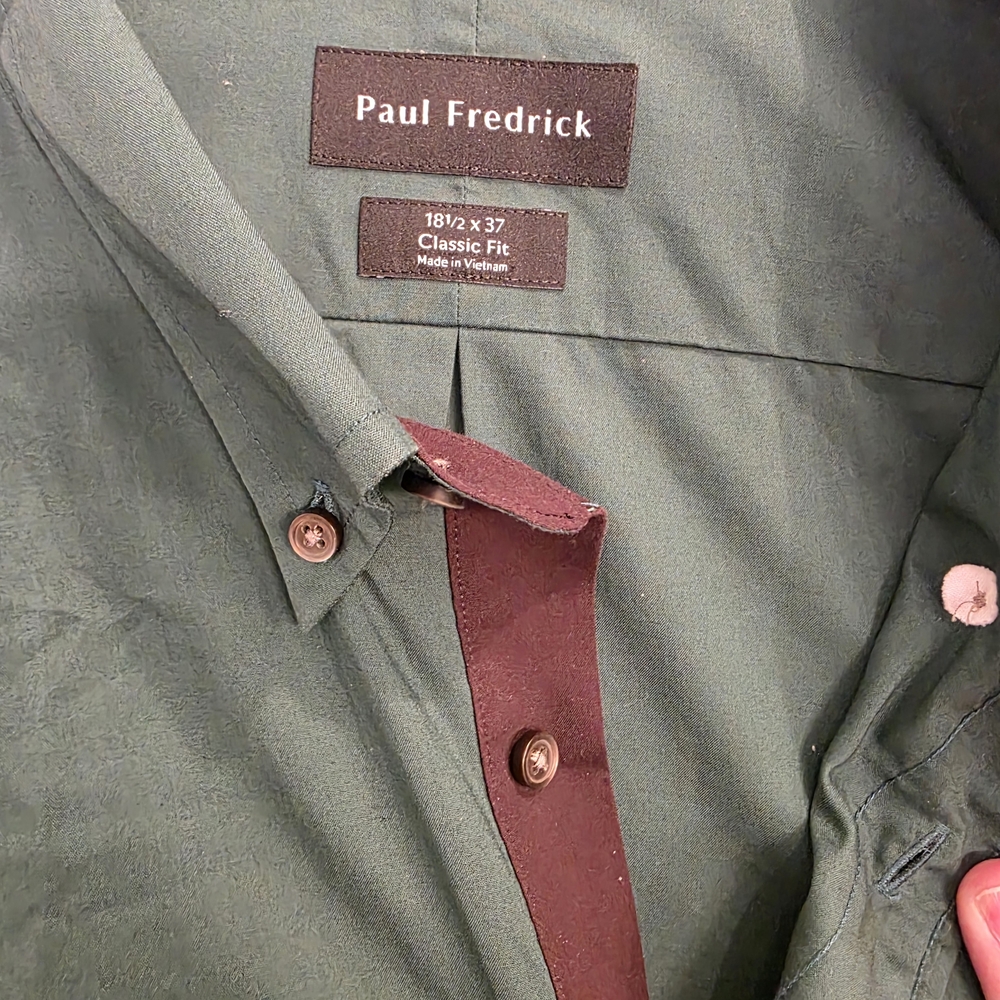 Paul Fredrick Men's Dark Green Button-Down Dress Shirt - Picture 3 of 3